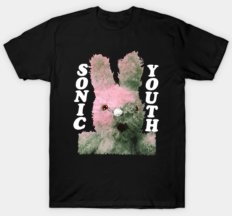 

Youth Black T-shirt Retro Rare Bunny Harajuku Funny Print Tshirt Men Hip Hop 100% Cotton Streetwear Tee Shirt