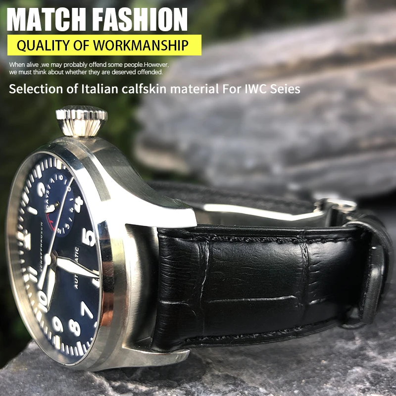20mm 21mm 22mm Calfskin Genuine Leather Watchband Suitable For IWC Pilot Portuguese Black Brown Blue Alligator Grain Watch strap | Наручные