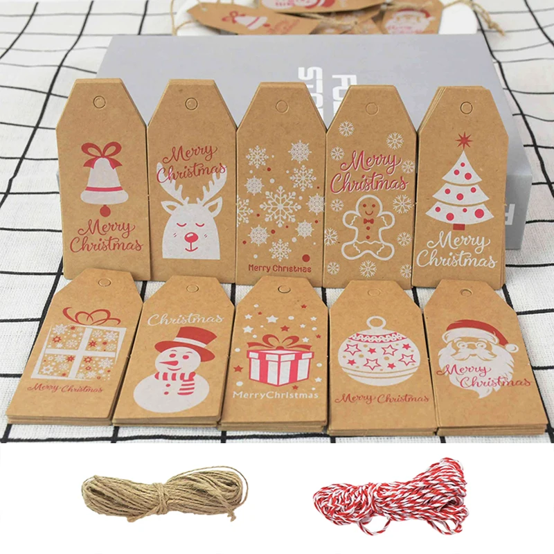

100pcs Mix Style Christmas Hang Tags Label Kraft Paper Cards DIY Price Tag Xmas Tree Decoration Garment Bags Box Wrap Supplies