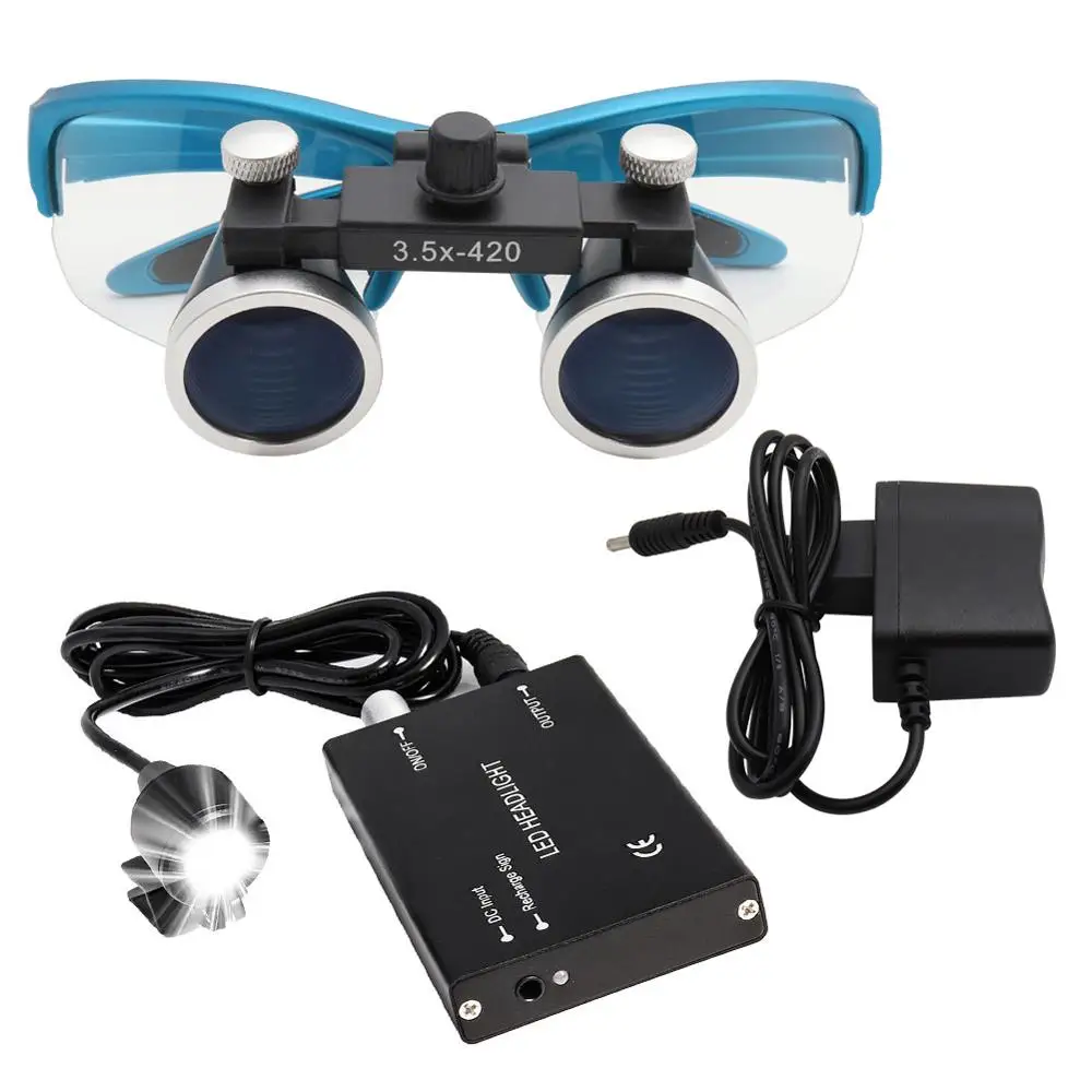 2.5X/3.5X Dental Loupe with Headlight Dental Lab Medical Loupe Magnification Binocular Dental Magnifier 4 Colors 3W Headlight