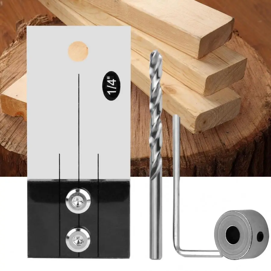 

Woodworking Locator Pocket Hole Jig Step Drill Bit Set Dowel Hole Drilling Guide Locator Woodworking Tool