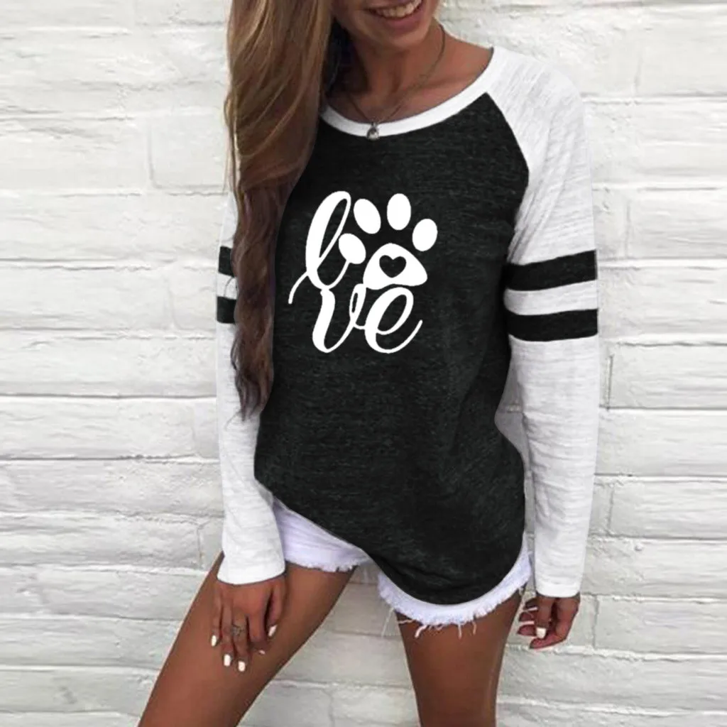 

Women tee shirt Fashion Printing Stripe Round Neck Long Sleeve plus size t shirt Casual woman tshirt top oversize t shirt women