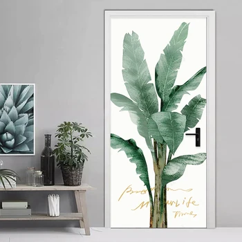 

Modern Watercolor Banana Tree Door Sticker 3D Hand Painted Plant Leaf Mural Living Room Art Door Poster PVC Self-Adhesive Decal