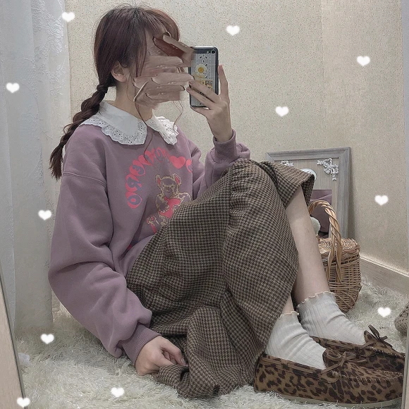 Kawaii Bear зимняя женская кашемировая теплая толстовка с круглым вырезом и длинным рукавом, пуловеры, плотные толстовки, милые