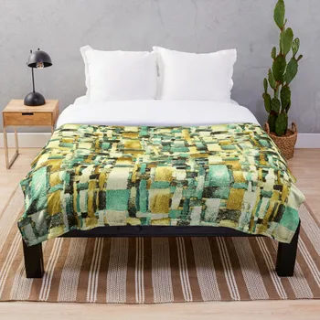 

Abstract Gold And Aqua Throw Blanket Soft Sherpa Blanket Bed Sheet Single Knee Blanket Office Nap Blanket