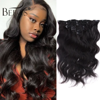 

Beeos Hair Brazilian Remy Body Wave Hair Clip In Human Hair Extensions Natural Color 8 Pieces/Set Full Head Sets 120G