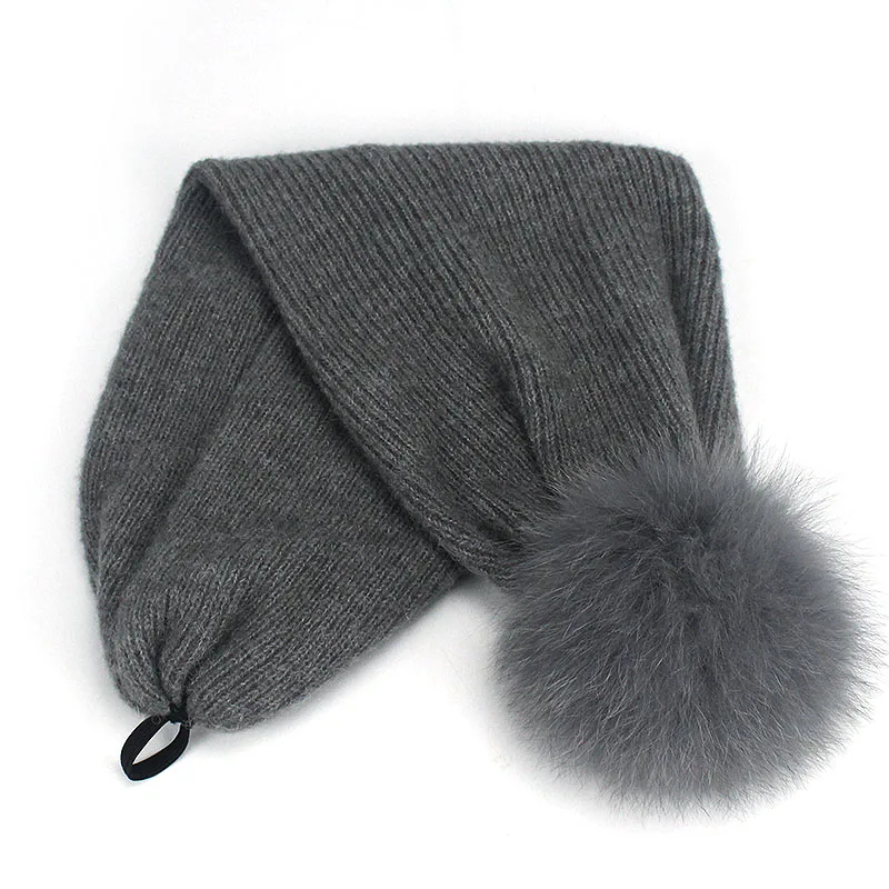 Women Winter Beanies Scarf Dual-purpose Knit Hat With Real Fox Fur Pompon Warm Knitted Caps Thick Hedging Cap Balaclava Skullies - Цвет: G