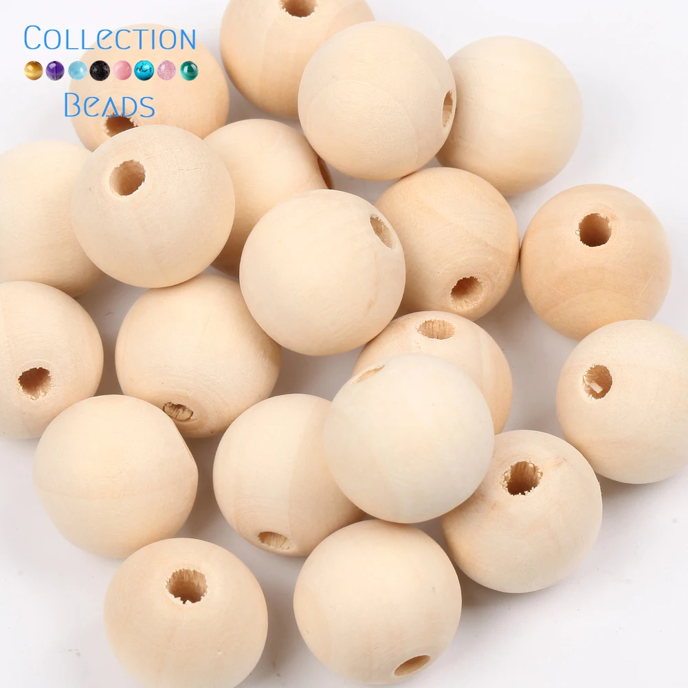 Natural Wood Beads - Round Spacer Wooden Pearls for DIY Jewelry and Handmade Accessories