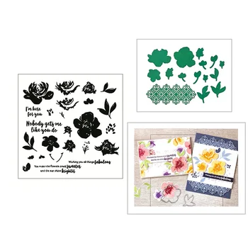 

2020 New Metal Cutting Dies and Scrapbooking For Paper Making Flower Background Embossing Frame Card With Craft Clear Stamps Set