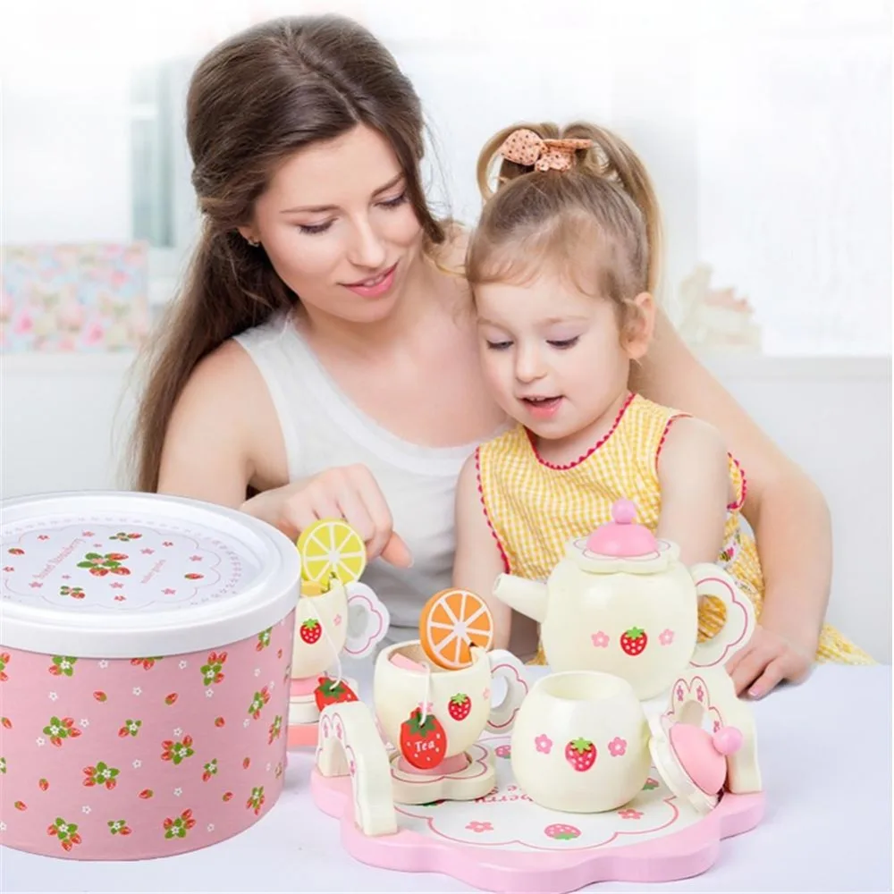 Afternoon Tea Wooden Set Kitchen Baby Girl Toys Wood Kids Pretend Play Early Learning Educational New Year Birthday Gift (1)