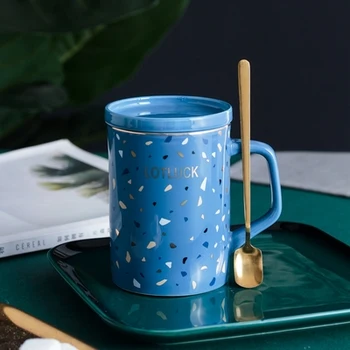 

Luxury Nordic Mug Simple Creative Ceramic Mug for Couple Modern with Spoon with Lid Tazas Para Cafe Office Coffee Mug MM60MKB