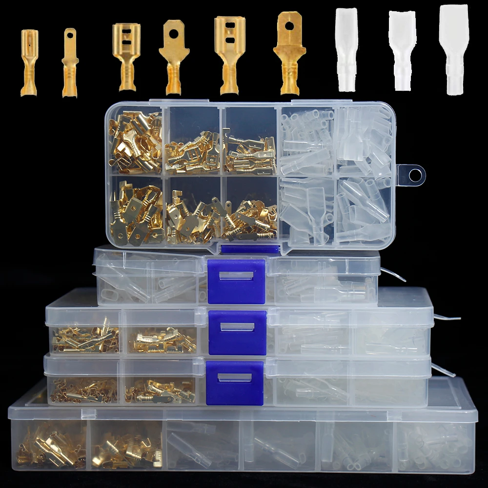 

600PCS Insulated Male Female 2.84.86.3mm Wire Crimp Terminals Spade Kit Gold Car Speaker Electric Electrical Terminal Connector