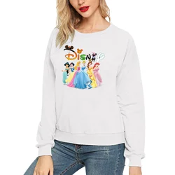 Moda feminina camisolas disney princesas impressão pulôveres topos senhoras casual branco hoodies primavera outono roupas femininas