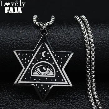 

Eye Hexagonal Star Stainless Steel Chain Necklace for Women Silver Color Necklace Chain Jewelry Christmas Gift colgantes N3262S0
