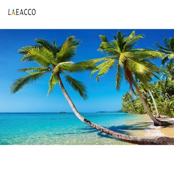 

Laeacco Summer Holiday Sea Beach Palms Tree Scenic Photography Backgrounds Customized Photographic Backdrops For Photo Studio