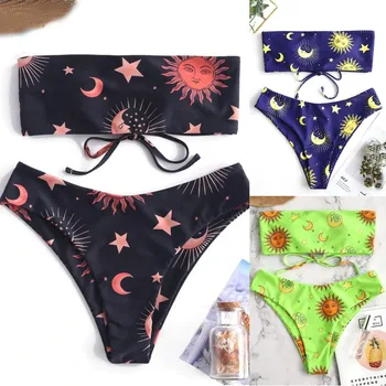 

bikinis 2019 mujer Ladies'Separate Sexy Suspender Star Gradual Printed Bikini Pure-color Swim Suit separate female swimsuit mayo