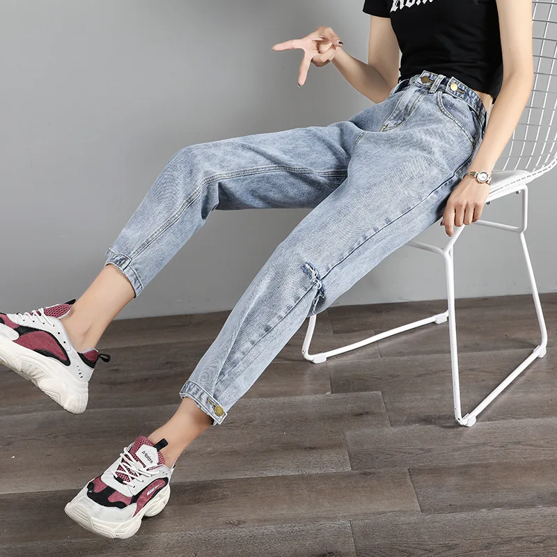 2019 осенние джинсы женские свободные новые брюки с высокой талией брюки повседневные брюки женские синие брюки для похудения хип-хоп стиль