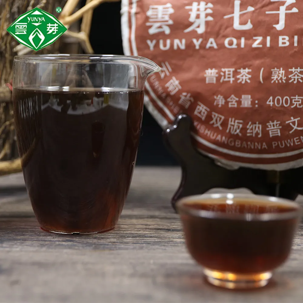 Puwen спелый чай пуэр "Yunya" Qi Zi Bing Cha Shu Pu-erh торт 400 г