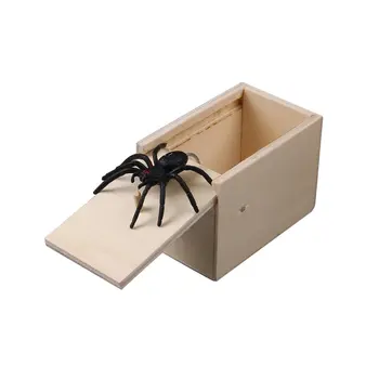 

Wooden Prank Spider Scare Box Case Joke Lifelike Funny Surprise Gag Toy Tricky Toys for Halloween Party DIY Decors
