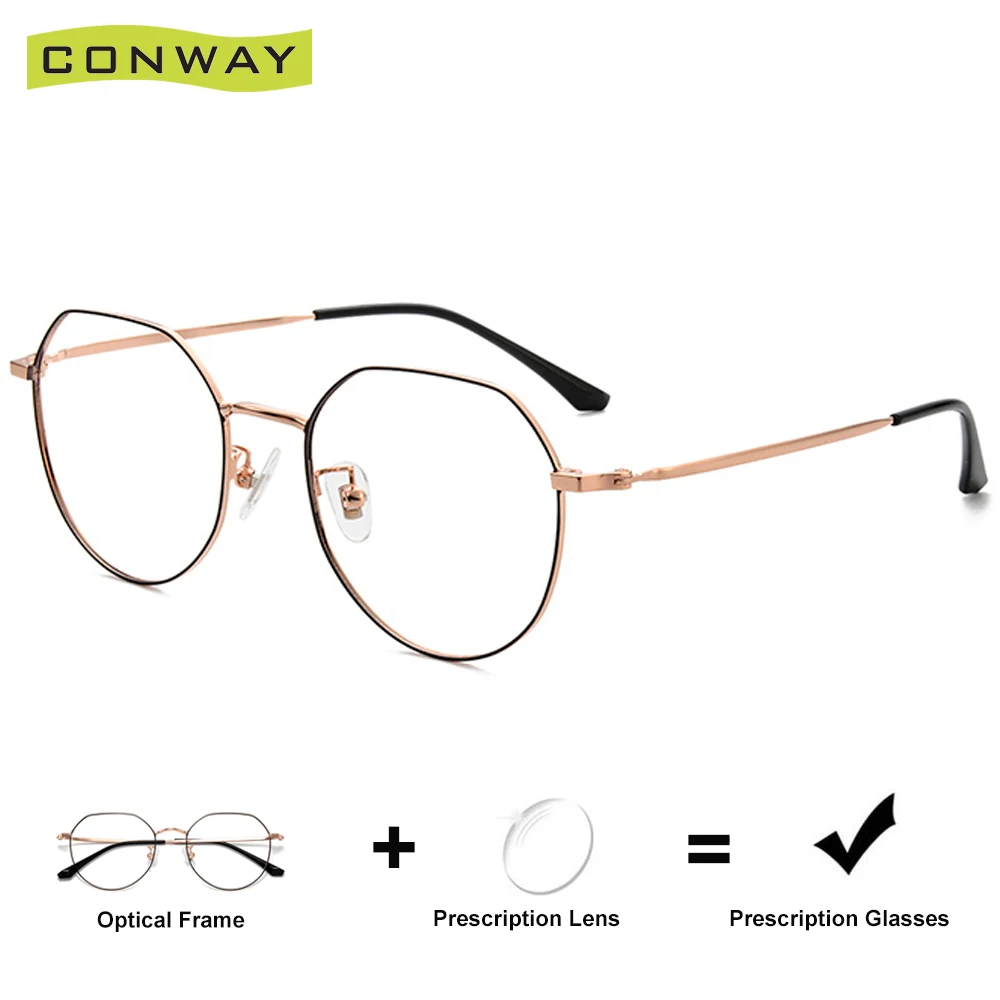 

Comway Trendy Polygon Prescription Glasses Optical Lens Round Flat Top Eyeglasses Frame Pure Titanium Myopia Astigmia Anti Blue