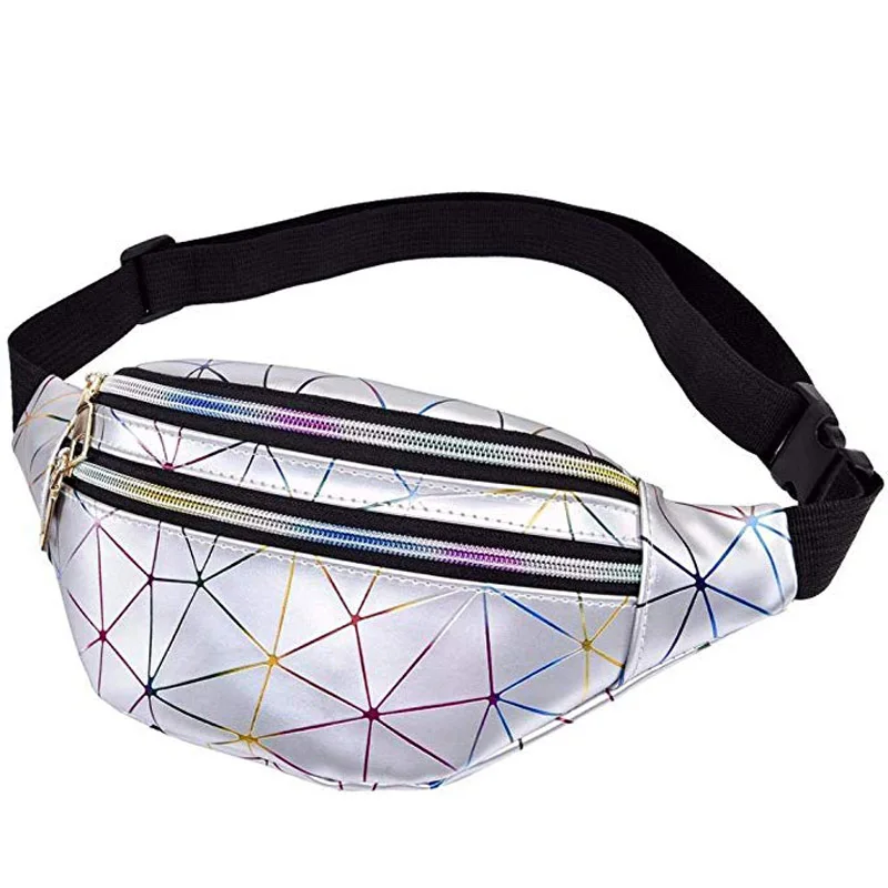 

Holographic Waist Bags Women Pink Silver Fanny Pack Female Belt Bag Black Geometric Waist Packs Laser Chest Phone Pouch