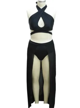 

2020 New Mesh Sheer Sling Bikini Set Ladies Summer V-neck See Through Long Dresses Female Split High Waist Beach Dress