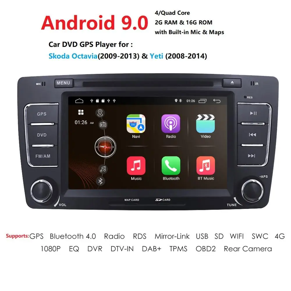 Best 2din Android9.0 7inch CAR DVD for Skoda Octavia (2009-2013) & Yeti(2008-2014) 2G+16G 4G WIFI CANBUS SWC DAB+OBD BT TPMS RDS DVBT 1 Best 2din Android9.0 7inch CAR DVD for Skoda Octavia (2009-2013) & Yeti(2008-2014) 2G+16G 4G WIFI CANBUS SWC DAB+OBD BT TPMS RDS DVBT 1