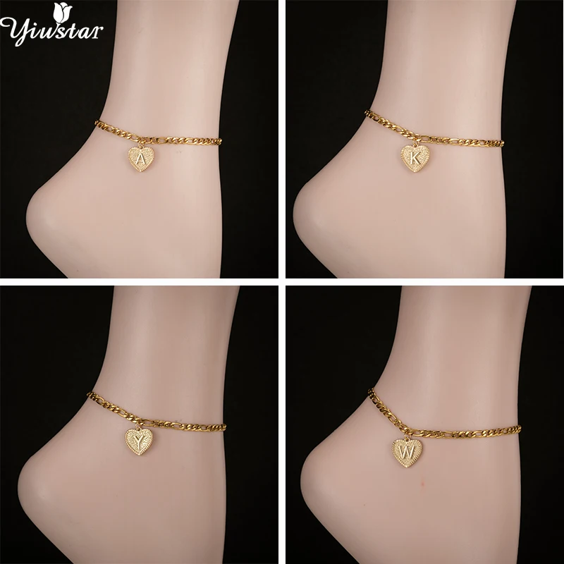 Изящный A-Z анклет с буквами в форме сердца Начальная ножка цепь ножные браслеты