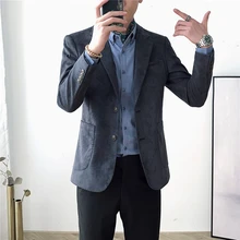 Мужское пальто, Блейзер, повседневные Костюмы, куртка с длинным рукавом, мужской тонкий костюм на двух пуговицах,, новая мода, весна-осень, серый, синий, хаки, верхняя одежда