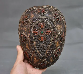 

wedding decoration Rare Old Tibet buddhism silver Skull head Eight treasures Bowl Kapala Skull Cup