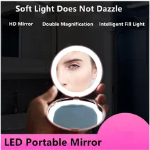 Portable LED Lighted Makeup Mirror Folding Magnifying Round Cosmetic Mirror Portable Vanity LED Mirror With Light Beauty Tool Portable LED Lighted Makeup Mirror Folding Magnifying Round Cosmetic Mirror Portable Vanity LED Mirror With Light Beauty Tool