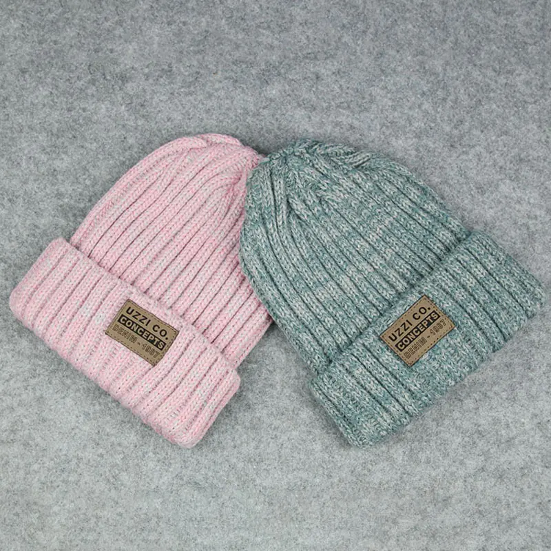 Унисекс из смешанного хлопка однотонные теплые мягкие вязаные шапки в стиле хип-хоп мужские зимние шапки женские шапочки для девочек Новинка W1