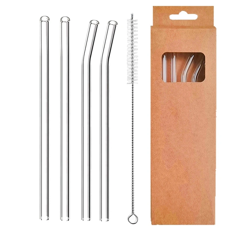 Set of 4 Eco-Friendly Reusable Glass Drinking Straws