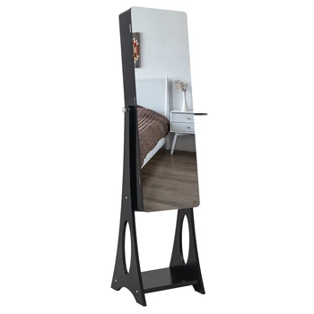 

Full Body Makeup Mirror Cabinet Jewelry Storage Box Adjustable Arc Wooden Floor Type 2-Layer Shelf 6 Drawer with Hair Dryer Rack