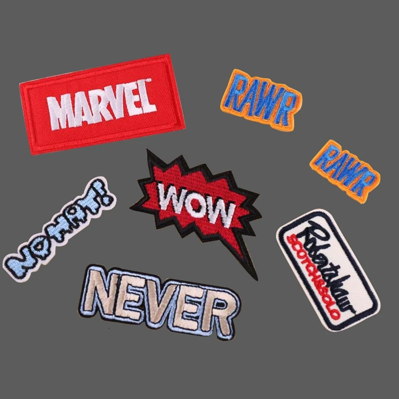 Marvel Wow English Letter Embroidery Patches for Clothing DIY Stripes Written Words Sticker Clothes Letters Iron on Badges