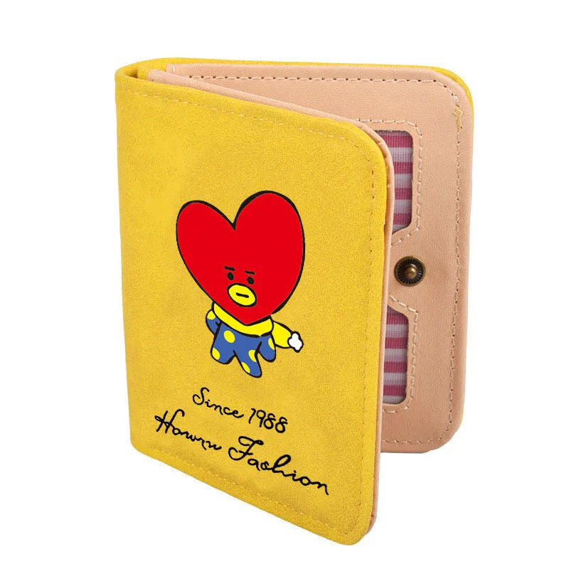 Heart-Yellow HUGWISER модные рождественские Молодежные ПУ кожаные короткие печатные милые кошельки с персонажами мультфильмов Прекрасный студенческий кошелёк для монет с отделение для фото и карточек - Цвет: Heart-Yellow