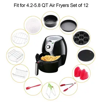 

12PCS Universal Baking Kit Air Electric Fryer Accessories Multi-Functional Cooking Utensils Baking Cake Basket Grill Pizza Dish