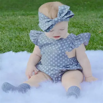 

OUTAD Baby Girl Bodysuit Newborn Baby Clothes Cotton Sleeveless Bodysuit with Elastic Waist + Headdress with Bowknot for Girls