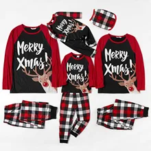 Matching Pajamas Set Christmas Family Cartoon Adult Kid Family Matching Clothes Top + Striped Pants Xmas Sleepwear Pjs Sets