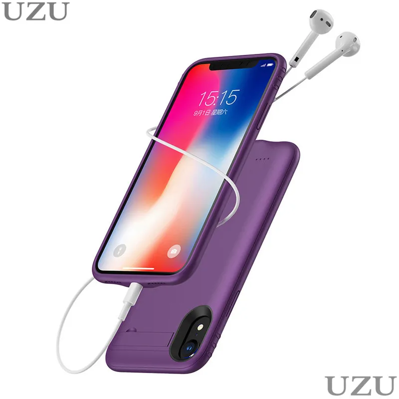 

5200mah hybrid stand battery charger case for iphone xs max external portable wierless charging cover for iphone xs max luxury