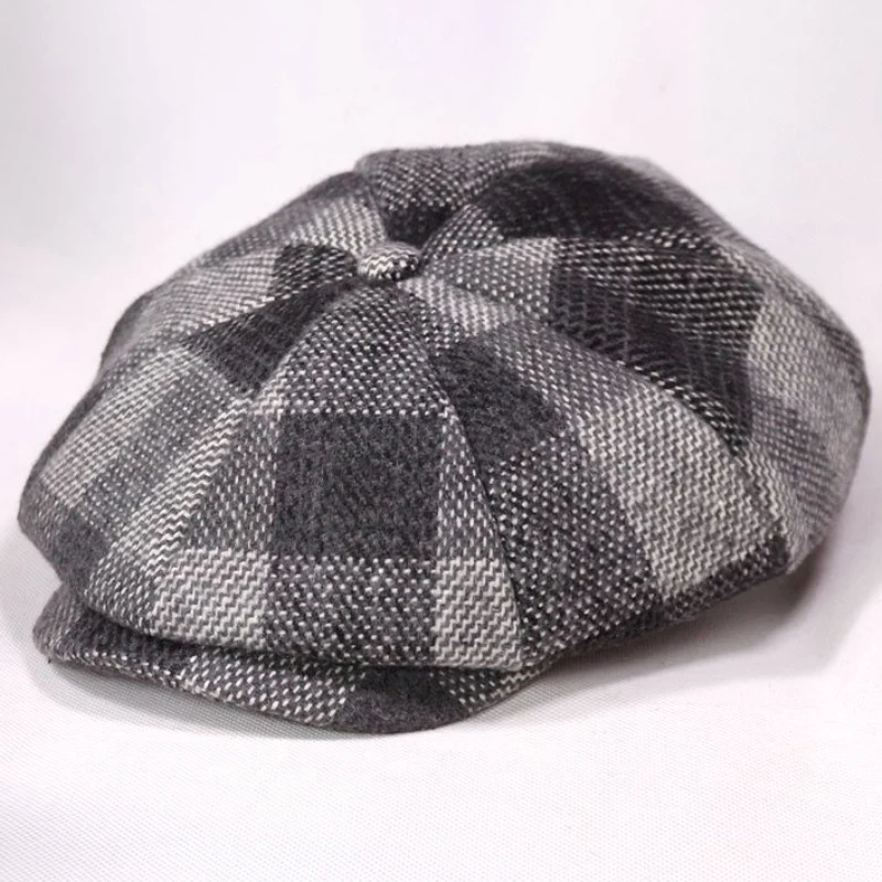 leather beret mens HT3973 Berets Men Women Autumn Winter Hat Artist Painter Beret Hat Plaid Octagonal Newsboy Flat Caps for Men Women Beret Caps men's summer beret