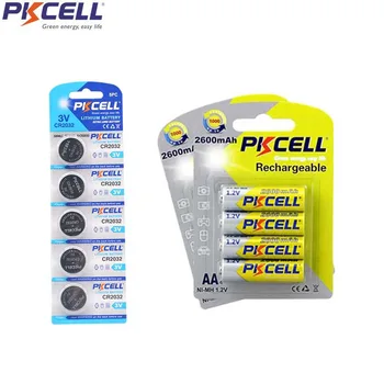 

8Pcs/2Card PKCELL AA 1.2V NIMH 2600mah Rechargeable Battery And 5Pcs/1Card CR2032 3V Lithium Button Battery