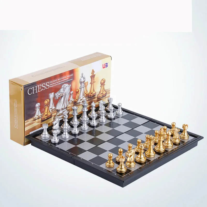 Gold-Silver chess Золотые, серебряные магнитные шахматы, складные шахматы, доска-головоломка, настольная игра, шахматы Go, набор настольной игры, средневековая табличка, Ajedrez профессиональная - Цвет: Gold-Silver chess