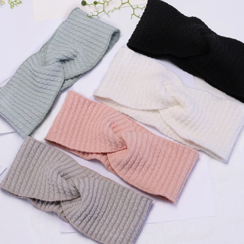 

vintage Headband Woman Knitting cross wash the face solid color elastic hair bands hair accessories for women 2020