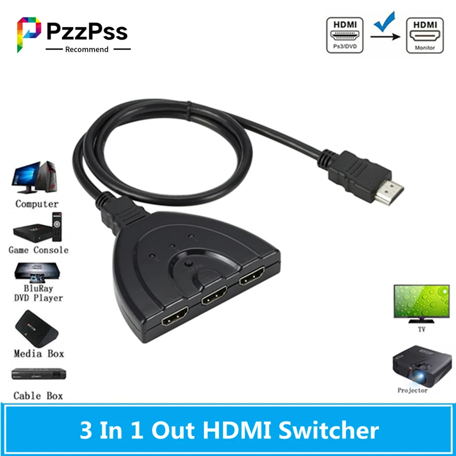 PzzPss 3 порта HDMI коммутатор адаптер кабель 1080P Сплиттер концентратор в 1 выход