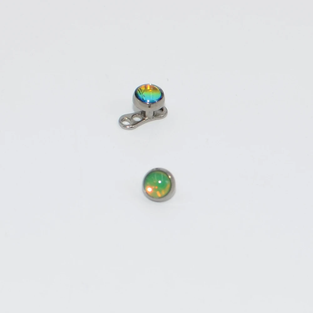 CHUANCI 1Pc Titanium With Flash Film Bling Top Dermal Anchor Skin Diver Implants Internal Thread Body Piercing Jewelry - Metal color: Green