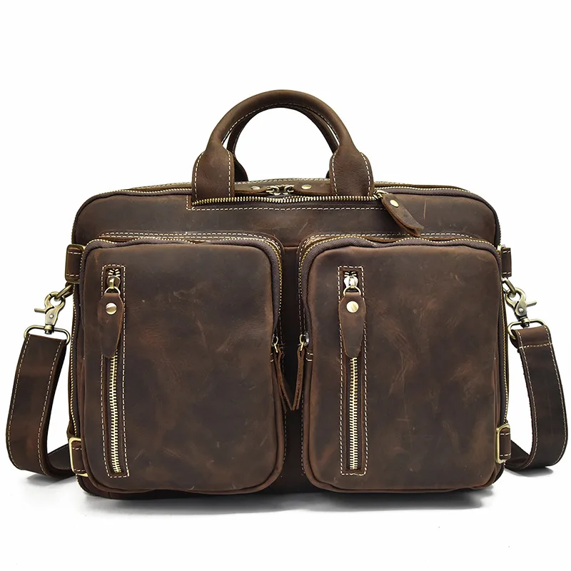 Design2 Dark Brown MAHEU винтажные модные кожаные сумки для мужчин, сумка на плечо из натуральной кожи, многофункциональный портфель, сумка, деловая сумка-тоут - Цвет: Design2 Dark Brown