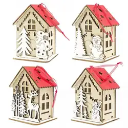 Прекрасный дом в форме мультяшный кулон деревянное ремесло капли украшения для рождественской елки украшения окна с кнопкой света батареи