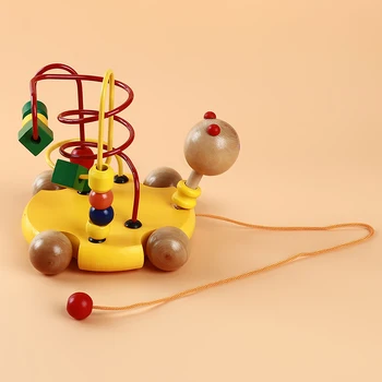 

Educational Toy Sturdy Wooden Multifunctional Bus shape matching blocks around the bead car baby pull toys new