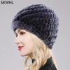 2025 Outdoor Winter Good Elastic Real Fur Hat Women Knitted Natural Rex Rabbit Fur Skullies Cap Warm Soft Real Fur Beanies Hats 1